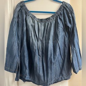 Cloth & Stone - Distressed Denim Off the Shoulder Top